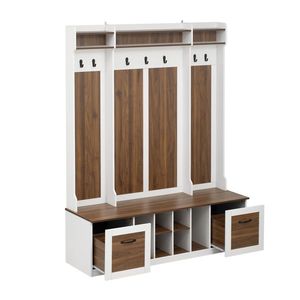 Panca da ingresso 5-in-1 con 7 ganci, 2 cassetti e ripiani regolabili - Appendiabiti da ingresso largo 58,8FT - Product Image 4