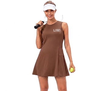 Women's Sleeveless Tennis <b>Dress</b> Solid Color Crew Neck Tank Style With Pockets Quick Dry Summer Sport Apparel - Product Image 3