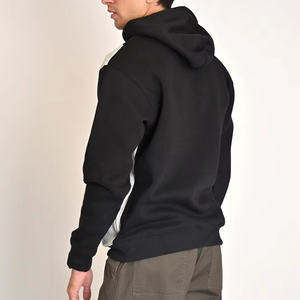 Men's Black Hooded <b>Zip</b>-<b>Up</b> Sweatshirt Loose Fit Cotton French Terry Casual Print Long Sleeve Autumn Wear Embroidered Front - Product Image 2
