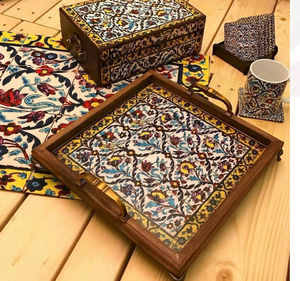 Bandeja de madera MDF esmaltada decorativa para bodas y fiestas con asas de madera de bambú, bandeja para servir comida para desayuno y té - Product Image 6