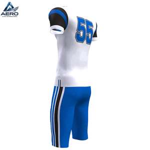 Uniforme de Fútbol Americano con Logotipo y Diseño Personalizados, Sublimado, Color Blanco y Azul, para Venta al Por Mayor - Product Image 4