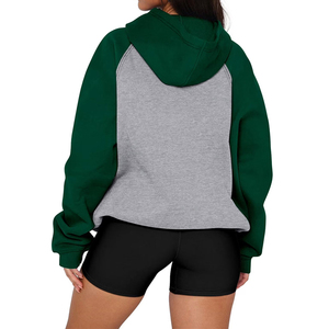 Sweat-shirt à capuche pour femme, color-block gris-vert, manches raglan, coupe oversize, en mélange de coton tricoté respirant, pour l'automne, style décontracté - Product Image 2