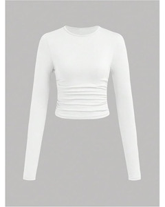 เสื้อฮู้ดดี้ผู้หญิงสำหรับฤดูหนาว ผ้าไม่ถักทอ แขนยาว ทรงเข้ารูป ยืดหยุ่น คอทรงกลม จับจีบด้านข้าง มีโลโก้ด้านหน้า ระบายอากาศได้ดี แห้งเร็ว - Product Image 4