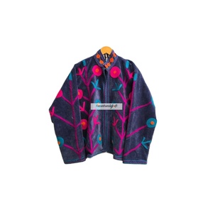 Veste matelassée unisexe en velours de coton tricoté avec broderie florale style bohème hippie, col montant, séchage rapide, longueur standard - Product Image 1