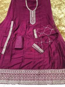 Salwar Kameez ethnique pour femmes en soie georgette avec broderies, ensemble salwar Anarkali Kurta et pantalon avec dupatta - Product Image 5