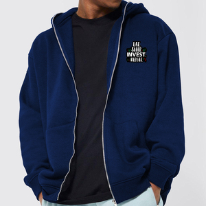 Sweat-shirt à capuche bleu marine pour homme, imprimé « Manger, Dormir, Investir, Répéter », coupe classique, en molleton de coton, décontracté, respirant, pour l'hiver - Product Image 3