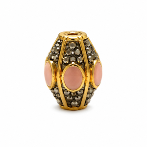 Shree Ambikanath Brass Dholak <b>Beads</b> Gold Enamel Oval <b>Pink</b> Kundan Stone Jewelry Making Components Necklace SASDB01 - Product Image 6
