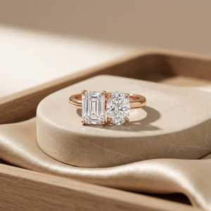 Anillo de Compromiso de Lujo con Diamante Cultivado en Laboratorio de Corte Ovalado, Anillo de Promesa Nupcial de Dos Piedras, Oro de 14K, Certificado IGI, Joyería Fina - Product Image 3
