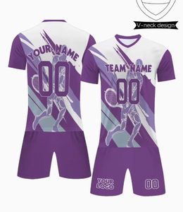 ชุดเสื้อยืดคอวีและกางเกงขาสั้นเทนนิส TRIBON SPORTS แบบสั่งทำพิเศษ พิมพ์ลายแบบ Sublimation ระบายเหงื่อได้ดี ผลิตจากโพลีเอสเตอร์/คอตตอน สำหรับผู้ใหญ่ 男女  ชุดกีฬา - Product Image 1