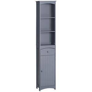 Gabinete de almacenamiento de baño gris alto independiente Torre de lino de 3 niveles con cajón Muebles de baño - Product Image 1