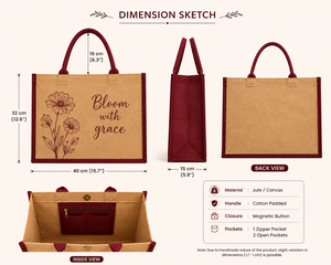 Sac fourre-tout en jute Bloom with Grace avec fermeture magnétique, sac de plage à main 40x32x15cm - Product Image 2