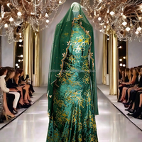 Vert forêt soie somalienne Maqbal Dirac femmes mariée mariage soirée fête Dirac pour femmes robes