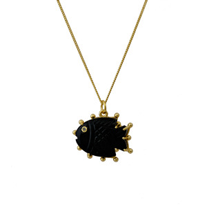 Collar con Colgante de Pez de Ónix Negro, Amuleto de Pez Tallado a Mano, Cadena de Latón Chapada en Oro de 18k, Joyería de Piedras Preciosas para Mujer, Regalo - Product Image 5