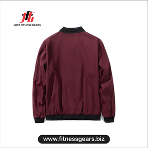 Veste bomber bordeaux pour homme JUST FITNESS GEARS, fermeture éclair, coupe décontractée, coupe-vent, vêtement d'automne, coupe régulière, couleur unie, polyester - Product Image 2