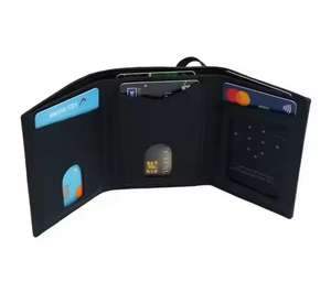 Estuche de cuero para guardar tarjetas para hombre, organizador de tarjetas plegable con cierre de correa elástica, billetera compacta para llevar - Product Image 3