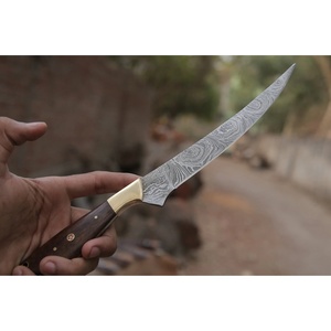 Couteau à filet en acier Damas forgé à la main Ahmad Fabric, avec manche en bois ambidextre, finition mate, lame de 7 pouces, étui en cuir - Product Image 3