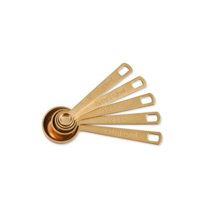 Juego de 4 cucharas medidoras de latón dorado con anillo, cucharas de latón de diseño personalizado, utensilios de cocina de metal dorado. - Product Image 2
