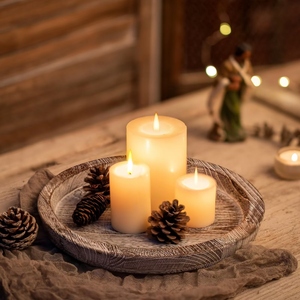 Support de bougie rustique de luxe en bois blanc cassé, plateau rond, OEM ODM, faible MOQ, prix d'usine, vente en gros, approvisionnement en vrac - Product Image 6
