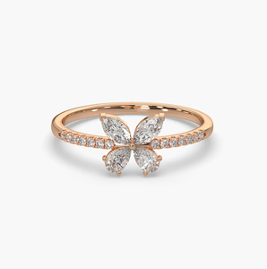 Rose Gold Plated Lab Grown Diamond <b>Butterfly</b> Clover Floral Ring for Women's Wedding & Anniversary Party - Product Image 1
