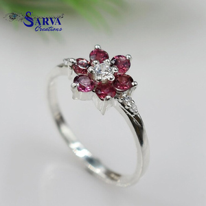 Rhodolite <b>Garnet</b> 925 Sterling Silver Floral <b>Ring</b> Elegant Red Gemstone Zircon Cluster Engagement Wedding Jewelry Women Gift - Product Image 1