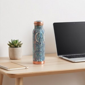 Botella de agua vintage de acero inoxidable con estampado de Paisley y tapa de rosca de cobre, reutilizable para fitness, yoga, viajes, hogar y oficina. - Product Image 2