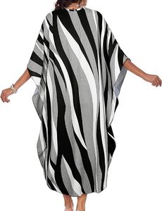 V Neck Maxi Abaya <b>Dress</b> Long Sleeve <b>Loose</b> Fit Asymmetrical Hem Geometric Pattern Women's Daily Wear Polyester Modest Style - Product Image 2