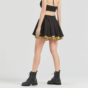 Hot Selling Women's Gothic Pleated Mini <b>Skirt</b> High Waist Yellow Tartan Plaid <b>Patchwork</b> Layered A-Line Skater <b>Skirts</b> - Product Image 5
