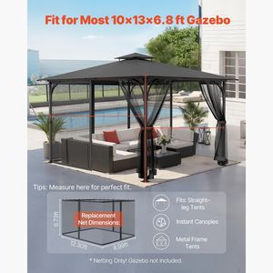 Rete di Ricambio per Gazebo 10 x 13 x 6.8 FT, Rete a 4 Pannelli Laterali per Giardino Esterno, Compatibile con la Maggior Parte delle Tende e Tende da Patio - Product Image 2
