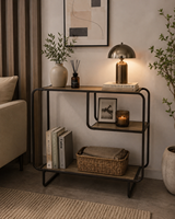 Table console moderne en métal OEM/ODM avec étagères en bois, fabricant de meubles pour la maison