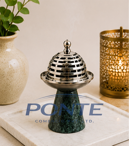 Green Marble <b>Bakhoor</b> Burner With Metal Lid Arabic Style <b>Oud</b> Incense Holder For Home Decor And Spiritual Meditation Gifts - Product Image 2