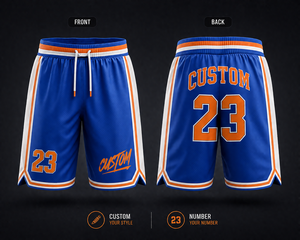 Shorts de basket-ball personnalisés pour hommes, bleu orange, imprimé par sublimation, numéro 23, taille plus, cordon de serrage à la taille, vêtements de sport décontractés - Product Image 1