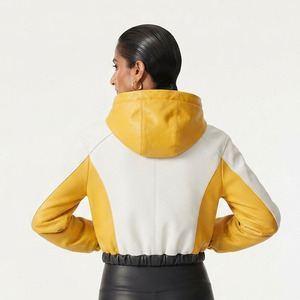 Hoodie en cuir court pour femme, avec fermeture éclair, style mode féminin - Product Image 2