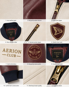 Blouson Bomber en Cuir PU pour Homme, Marron Crème, avec Patchs, Coupe-Vent, Décontracté, Fermeture Éclair, Automne - Product Image 6
