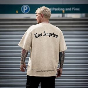 เสื้อยืดโอเวอร์ไซส์ลายกราฟิกสไตล์วินเทจ ลอสแอนเจลิส สำหรับผู้ชาย ล้างสีแบบแอซิด ทรงหลวม สตรีทแวร์ลำลอง ผ้าฝ้าย - Product Image 3