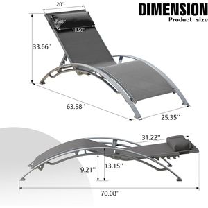 Ensemble de 2 chaises longues de piscine gris foncé, chaises longues de qualité supérieure - Product Image 4