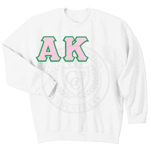 Sorority Alpha <b>Pink</b> Crew Neck Green Greek Letter Embroidery Embossed100%Cotton Fleece Ribbed Cuff <b>Collage</b> Women's Sweatshirt - Product Image 5