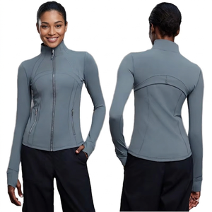 Chaqueta Deportiva Impermeable para Mujer, Ligera, con Cierre, Bolsillos Delanteros, Spandex/Nylon, Manga Larga, para Gimnasio, Yoga, con Orificios para el Pulgar - Product Image 1