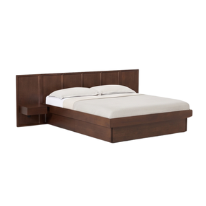 Base de Cama Moderna de Teca con Cabecero de Panel y Estante Lateral, Muebles de Dormitorio Tamaño Queen/King - Product Image 1