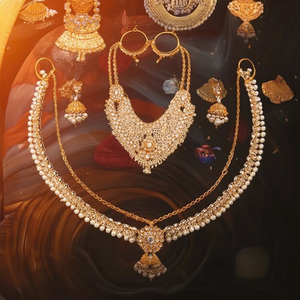 Ensemble de bijoux de mariée opulents en pierres Kundan et perles d'imitation - Bijoux fins de créateur avec plaqué or 10575629WH - Product Image 3