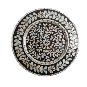 Handcrafted Mother Of Pearl Inlay Charger <b>Plate</b> <b>Black</b> Floral Shell Mosaic Wood Under <b>Plate</b> For Wedding Table Decoration & Dining - Product Image 1