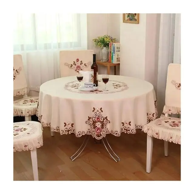 라운드 대형 꽃 자수 유럽 스타일 가정용 식당 다기능 홈 장식 방진 테이블 천 커버