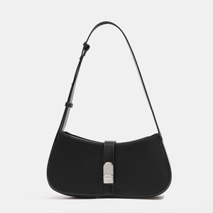 Sac à main élégant noir en cuir PU avec logo personnalisé OEM/ODM, sac sous le bras 2026, design tendance, sac à bandoulière pour femme avec fermeture éclair simple - Product Image 1