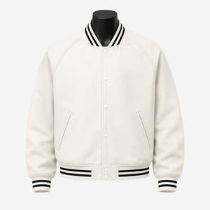 Chaqueta Universitaria Blanca Personalizada, Chaqueta de Béisbol Varsity Premium, Fabricante OEM - Product Image 1