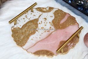 Plateau en résine plaqué artisanal plateau de service ensemble de sous-verres en bois de haute qualité personnalisé maison Restaurant occasions de nourriture indienne - Product Image 6