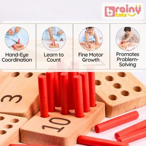 Bloques de números de madera Brainy Tots con palitos rojos, juguete educativo de matemáticas para niños, aprendizaje de conteo y aritmética - Product Image 5