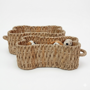 Bone Shaped Woven <b>Storage</b> Basket Water Hyacinth <b>Material</b> Pet Toy <b>Box</b> Organizer Toys Bin Custom Natural Eco Friendly - Product Image 4