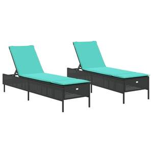 Chaise longue de patio noire avec coussin bleu - Product Image 2