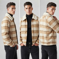 Veste en polaire à carreaux pour homme avec doublure en sherpa, fermeture éclair, hiver, épaisse, en flanelle de laine et polyester, col rabattu