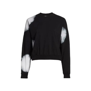 Sudadera Negra Blanca con Efecto Decolorado y Puntos Circulares, Cuello Redondo, para Mujer, Estilo Minimalista Urbano, Algodón Oversize, OEM Personalizado - Product Image 1