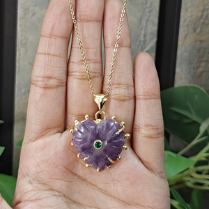 Heart Carved Gemstone Lepidolite With <b>Emerald</b> 18k Gold Plated Claw Setting Chain <b>Pendant</b> Wholesale Jewelry Gift For Birthday - Product Image 3